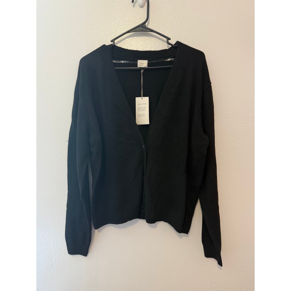 A New Day Womens Black V-Neck Button Front Cardigan Sweater Size M NWT
